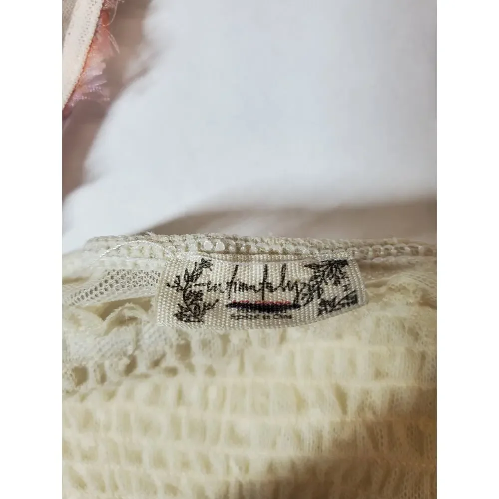 Free People Womens Top Medium Silverlake‎ Picnic Smocked Puff Sleeve